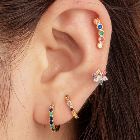 Boucles d'oreilles piercing femme Simple Series Simple Flower en cuivre sans placage, avec zircon.