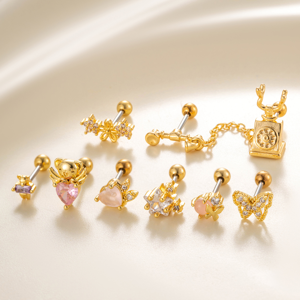 Boucles D'Oreilles Percées En Acier Titane Et Zircon Pour Femme, 1 Pièce, Cœur Brillant Image5