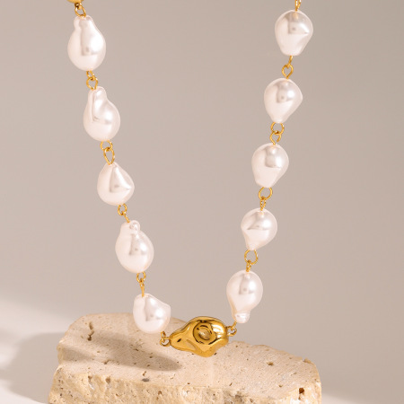 collier de perles artificielles pour femmes, série luxueuse, ligne , en acier inoxydable plaqué or 
