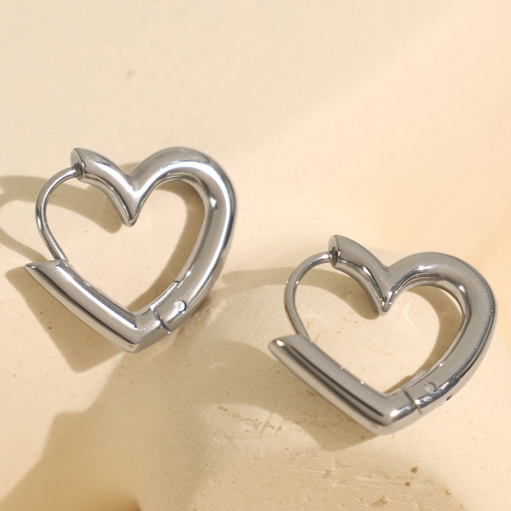 1 Paire De Boucles D'Oreilles Créoles En Acier Inoxydable Plaqué Or  Pour Femme, Série Simple, Motif Cœur Image7