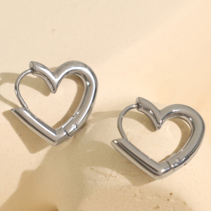 1 Paire De Boucles D'Oreilles Créoles En Acier Inoxydable Plaqué Or  Pour Femme, Série Simple, Motif Cœur h5 Image7