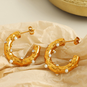 1 Paire De Boucles D'Oreilles Puces Pour Femme, Collection Rétro Géométrique De Luxe, En Acier Inoxydable Plaqué Or Et Strass. h5 Image5