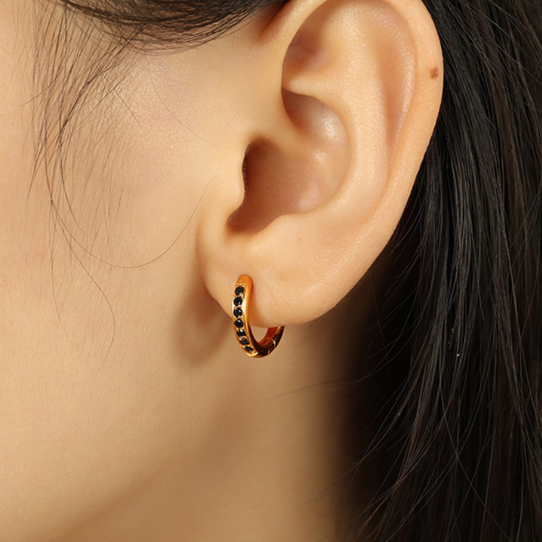 1 Paire De Boucles D'Oreilles Créoles Géométriques Classiques En Acier Inoxydable Plaqué Or  Et Zircon Pour Femme Image5