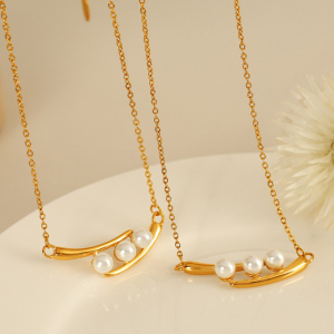 Collier Avec Pendentif En Perles Artificielles Pour Femme, Série Simple Rétro, En Acier Inoxydable Plaqué Or  h5 Image8