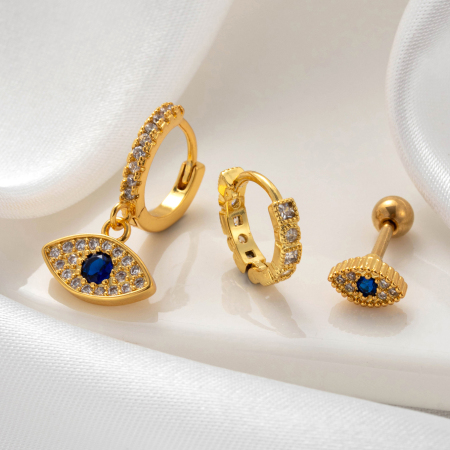 Boucles d'oreilles piercing pour femme, collection Simple, classique, œil, en cuivre sans placage, avec zircon. 2