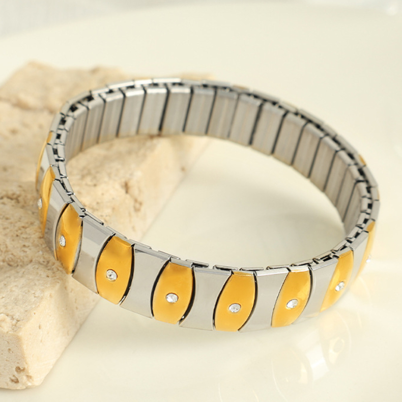 Bracelet Chaîne Pour Femme En Acier Inoxydable Plaqué Or , Style Patchwork Punk, Série Simple, 1 Pièce Image8