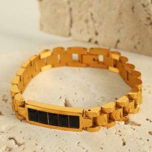 Bracelet Chaîne Géométrique Rétro En Acier Inoxydable Plaqué Or  Et Zircon Pour Femme, Série Simple, 1 Pièce h5 Image6