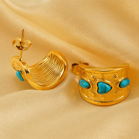 1 paire de boucles d'oreilles à tige rétro à pois en acier inoxydable plaqué or  pour femme
