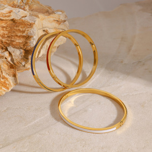 Bracelet Rond En Acier Inoxydable Plaqué Or  Pour Femme, Série Simple,  h5 Image5