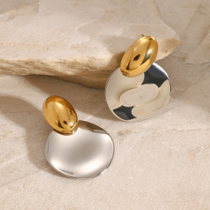 1 Paire De Boucles D'Oreilles À Tige Rondes En Acier Inoxydable Plaqué Or  Pour Femmes, Série Simple  h5 Image5
