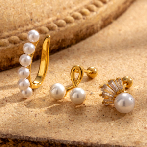 Boucles D'Oreilles Piercing Femme Simple Series Simple Geometric En Cuivre Sans Placage, Ornées De Zircon h5 Image3