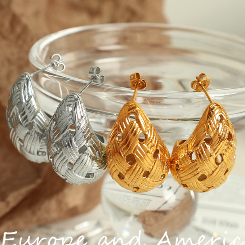 1 Paire De Boucles D'Oreilles À Tige Pour Femme En Acier Inoxydable Plaqué Or , Série Simple, Forme Goutte Image5