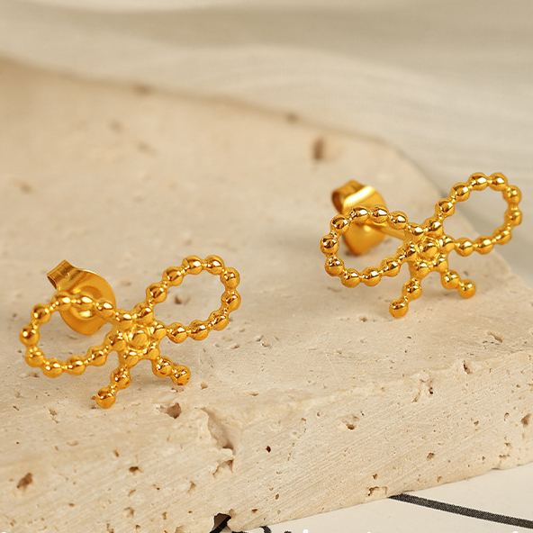 1 Paire De Boucles D'Oreilles À Tige Pour Femme En Acier Inoxydable Plaqué Or , Série Simple, Avec Nœud Papillon Image4