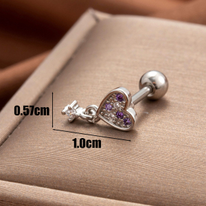 Boucles D'Oreilles Piercing Femme Simple Series Classic Heart En Cuivre Sans Placage, Ornées De Zircon. h5 Image3