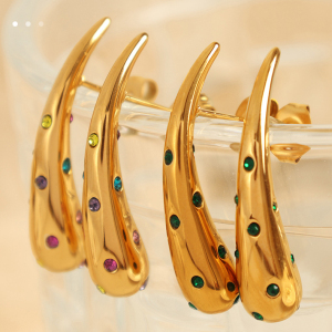 1 Paire De Boucles D'Oreilles À Tige En Acier Inoxydable Plaqué Or  Avec Strass Pour Femme, Série Simple h5 Image3