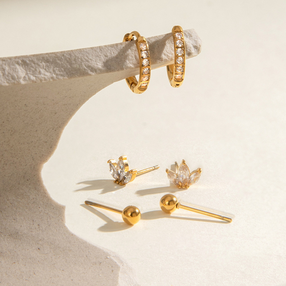Ensemble De Boucles D'Oreilles Pour Femme, 1 Paire, Collection Simple Et Élégante, En Acier Inoxydable Plaqué Or Avec Zircon Et Formes Géométriques Douces. h5Image4