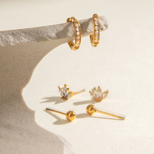 Ensemble De Boucles D'Oreilles Pour Femme, 1 Paire, Collection Simple Et Élégante, En Acier Inoxydable Plaqué Or Avec Zircon Et Formes Géométriques Douces. h5 Image4