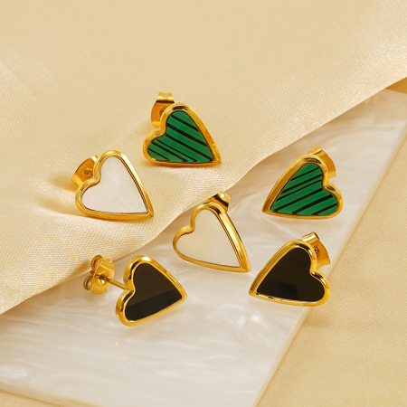 1 paire de boucles d'oreilles à tige en acier inoxydable plaqué or  pour femme, série simple, motif cœur classique