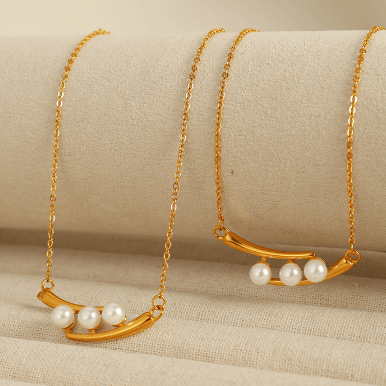 Collier Avec Pendentif En Perles Artificielles Pour Femme, Série Simple Rétro, En Acier Inoxydable Plaqué Or  Image7