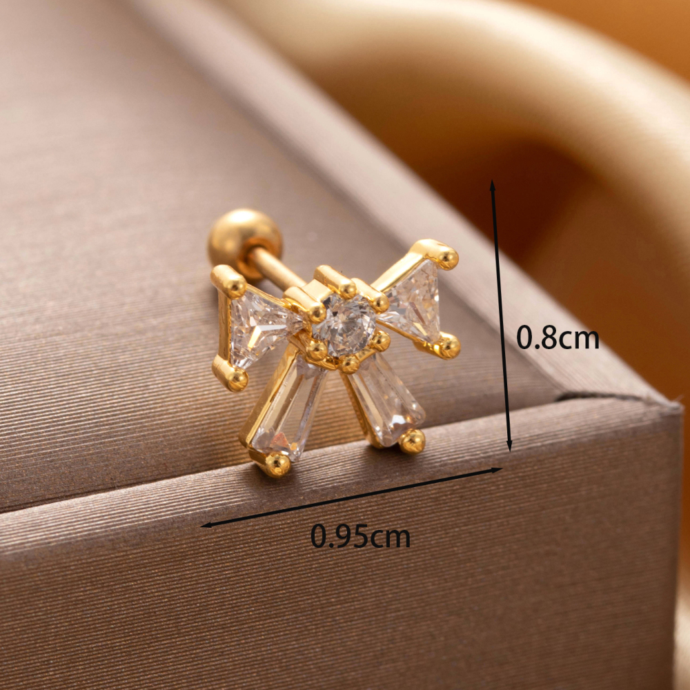 Boucles D'Oreilles Piercing Femme Simple Series Classic Bow Knot En Cuivre Sans Plaquage, Ornées De Zircon h5Image5