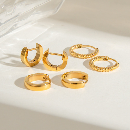 1 paire de boucles d'oreilles géométriques rétro en acier inoxydable plaqué or  pour femme