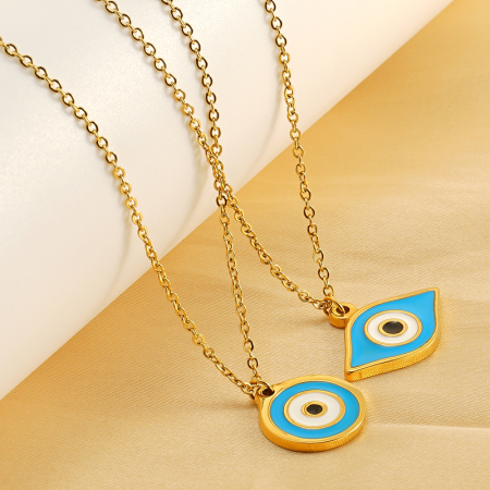 collier avec pendentif en acier titane plaqué or  pour femme, série simple, motif œil classique