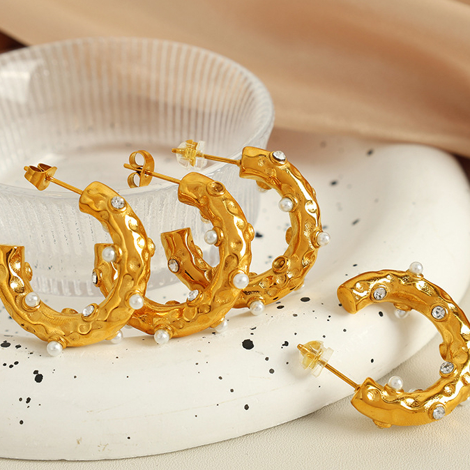 1 Paire De Boucles D'Oreilles Puces Pour Femme, Collection Rétro Géométrique De Luxe, En Acier Inoxydable Plaqué Or Et Strass. Image7