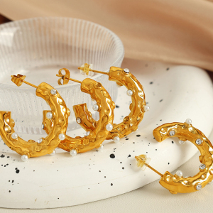 1 Paire De Boucles D'Oreilles Puces Pour Femme, Collection Rétro Géométrique De Luxe, En Acier Inoxydable Plaqué Or Et Strass. h5 Image7