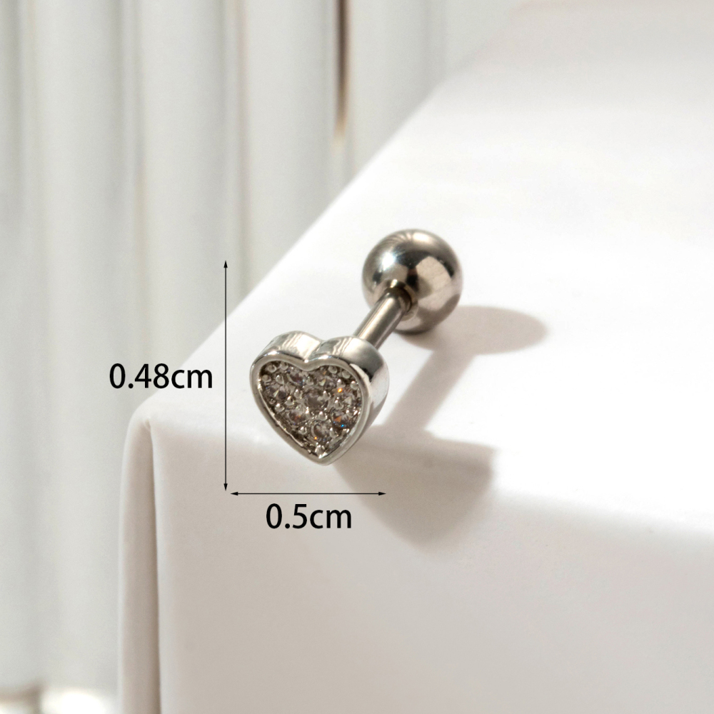 Boucles D'Oreilles Piercing Femme Simple Series Classic Heart En Acier Titane Sans Placage, Ornées De Zircon. Image4