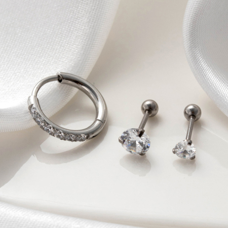 Boucles d'oreilles piercing femme Simple Series Classic Geometric en acier titane sans placage, ornées de zircon 2