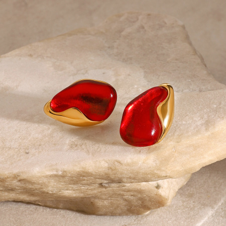1 paire de boucles d'oreilles à tige ovales en acier inoxydable plaqué or  pour femmes, série classic  2