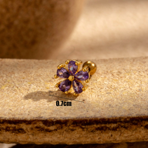 Boucles D'Oreilles Piercing Femme Simple Series Classic Flower En Acier Titane Sans Placage, Ornées De Zircon. h5 Image6