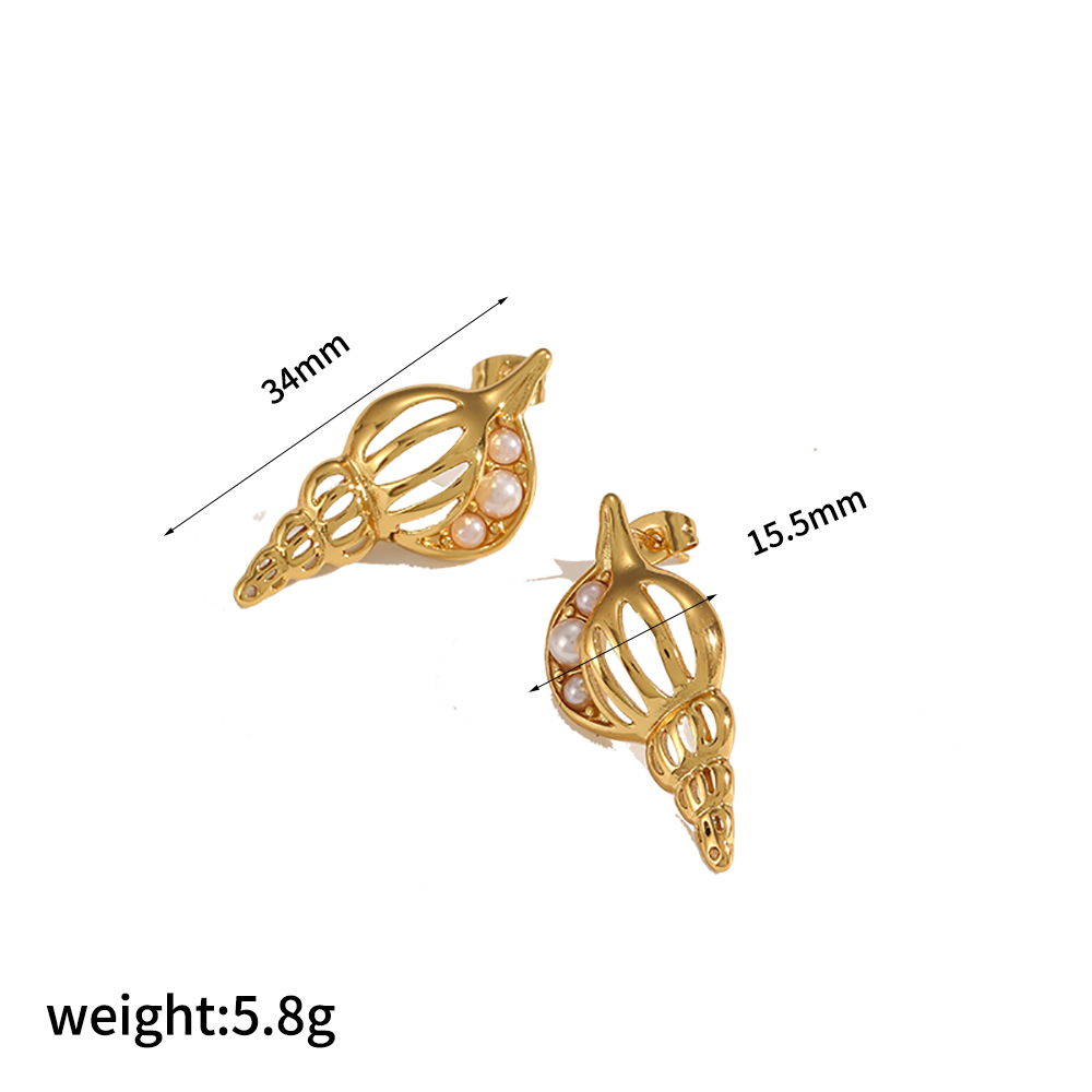 1 Paire De Boucles D'Oreilles À Tige En Acier Inoxydable Plaqué Or  Avec Perles Artificielles Pour Femme, Style Tortue, Série Simple Et Luxueuse Image7