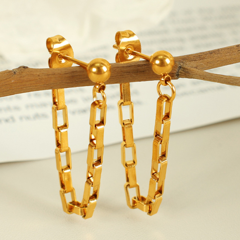 1 Paire De Boucles D'Oreilles Pendantes À Pompon En Acier Inoxydable Plaqué Or Pour Femme Image4