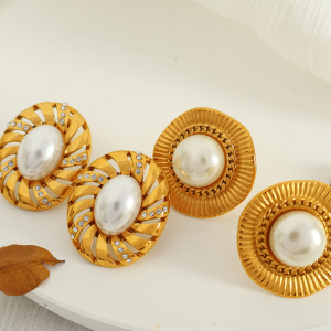 1 Paire De Boucles D'Oreilles À Tige Géométriques Rétro En Acier Inoxydable Plaqué Or  Avec Strass Pour Femme, Série Classique h5 Image4