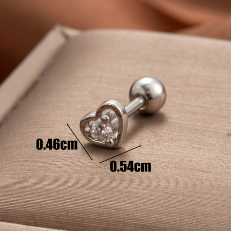 Boucles d'oreilles piercing femme Simple Series Classic Heart en acier titane sans placage, ornées de zircon. 2