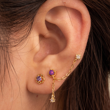 Boucles D'Oreilles Piercing Femme Simple Series Classic Flower En Acier Titane Sans Placage, Ornées De Zircon.