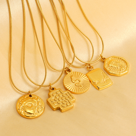collier avec pendentif croix classique en acier inoxydable plaqué or  pour femme, série simple, 1 pièce