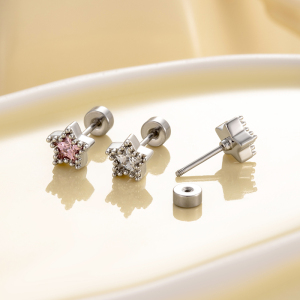 Boucles D'Oreilles Piercing Femme Simple Series Classic Geometric En Acier Titane Sans Placage, Ornées De Zircon h5 Image7