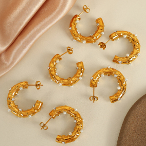 1 Paire De Boucles D'Oreilles Puces Pour Femme, Collection Rétro Géométrique De Luxe, En Acier Inoxydable Plaqué Or Et Strass. h5 Image6