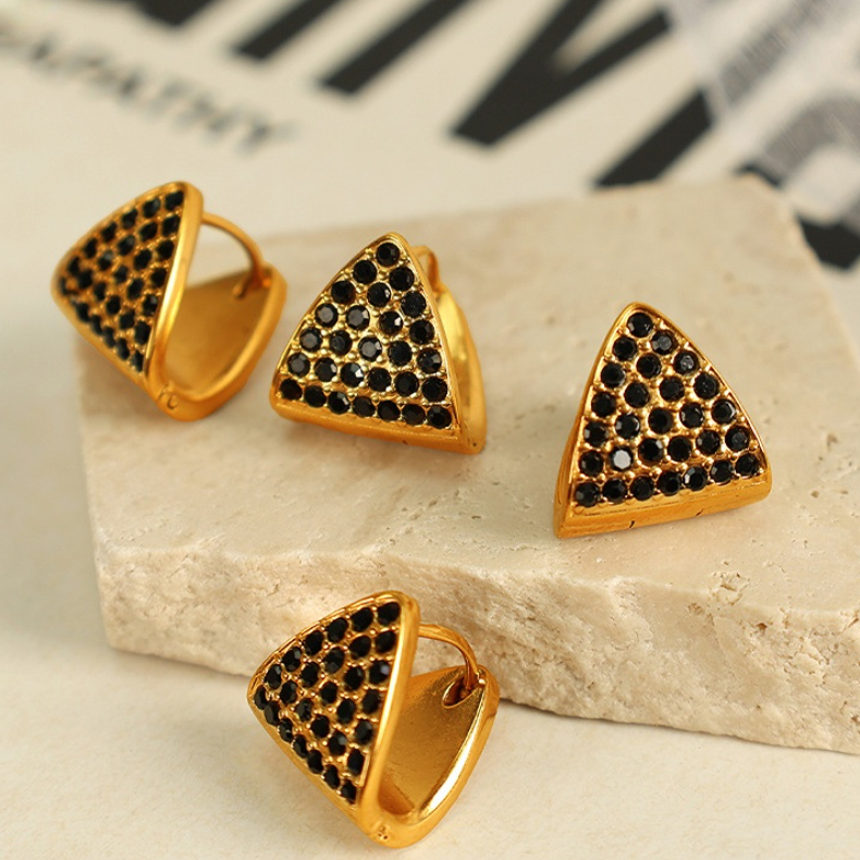 1 Paire De Boucles D'Oreilles Puces Pour Femme, En Acier Inoxydable Plaqué Or, Ornées De Strass Et De Formes Géométriques Simples. Image7