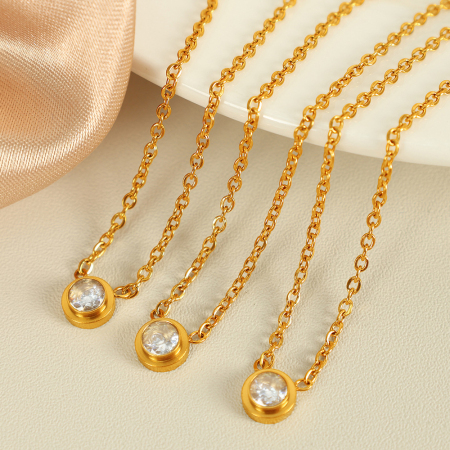 collier avec pendentif géométrique en acier inoxydable plaqué or  et zircon pour femme, série simple, 1 pièce