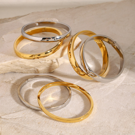 bracelet pour femme, série simple, classique, géométrique, en acier inoxydable plaqué or , 1 pièce