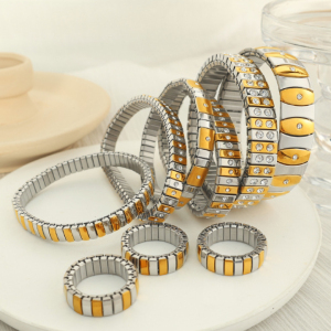 Bracelet Chaîne Pour Femme En Acier Inoxydable Plaqué Or , Style Patchwork Punk, Série Simple, 1 Pièce h5 Image6