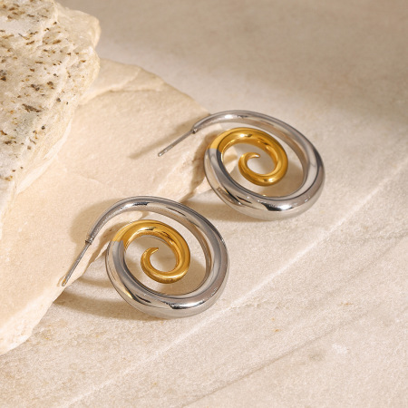 1 paire de boucles d'oreilles à tige simples pour femmes, en acier inoxydable plaqué or , série 