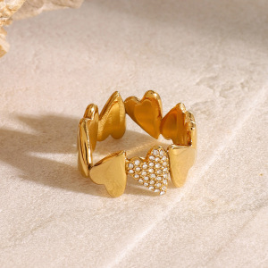 Bague Simple Pour Femme, En Acier Inoxydable Doré, Ornée D'Un Zircon Et Ornée D'Un Cœur Décontracté. h5 Image3