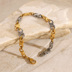 Bracelet Chaîne Géométrique Décontracté En Acier Inoxydable Plaqué Or Pour Femme, Série Simple, 1 Pièce h5 Image4