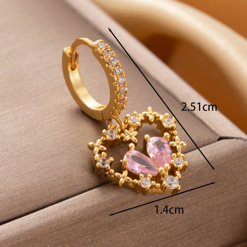 Boucles D'Oreilles Piercing Femme Simple Series Classic Heart En Cuivre Sans Placage, Ornées De Zircon. h5Image3