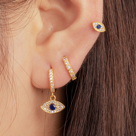 Boucles d'oreilles piercing pour femme, collection Simple, classique, œil, en cuivre sans placage, avec zircon.