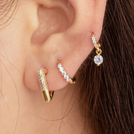 Boucles d'oreilles piercing femme, collection Simple Series Classic Geometric, en cuivre sans placage, avec zircon.